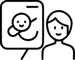 Close up of mother and baby reflection in a smart mirror with digital health stats overlay vector