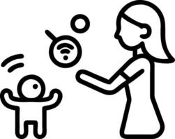 Close up of mother interacting with baby holographic toys with floating animations vector