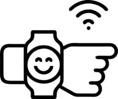Close up of wrist with futuristic smartwatch displaying work notifications vector