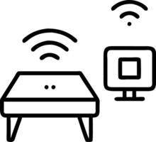 Close up of smart home device displaying holographic interface in cozy living room vector