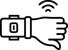 Close up of wrist with futuristic smartwatch displaying work notifications vector