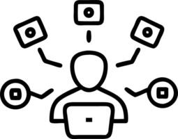 Digital art of person surrounded by floating bokeh icons representing remote work tools vector