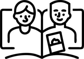 Elderly couple sharing a holographic album in a macro close up and copy space vector