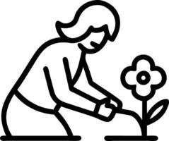 Elderly woman alone in a garden with flowers soft focus vector