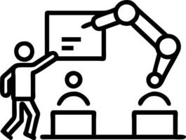 Engineers collaborating with robotic arm in a lab vector