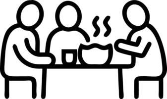 Family around a dining table sharing a meal with laughter and copy space vector