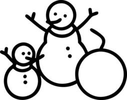Family building a snowman together in a winter setting with copy space vector