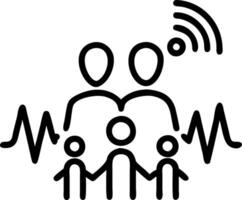 Family creating music on digital instruments with soft colorful waves vector