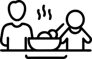 Family cooking together in the kitchen with soft bokeh background and copy space vector
