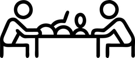 Family gathered around a dining table with a plain background and copy space vector