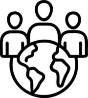 Family interacting with holographic globe surrounded by bokeh lights vector