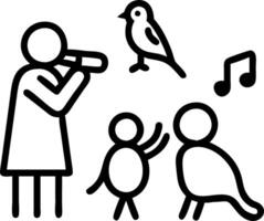 Family playing music with parrot singing along vector