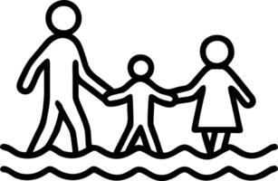 Family walking hand in hand on the beach candid shot with copy space vector