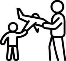 Father and son building a model airplane with a glossy background and copy space vector