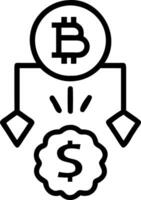 Floating bitcoin coin with promotional badge and currency symbols vector