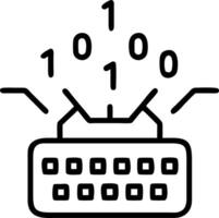 Floating holographic keyboard with glowing AI code and growth icons vector
