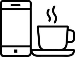Glossy background of a cup of coffee and smartphone on a plain table ample copy space vector