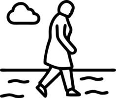 Glossy background of an elderly woman walking alone on a beach ample copy space vector