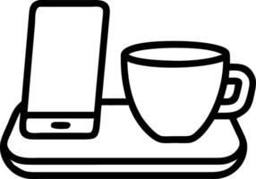 Glossy cup of coffee and smartphone on plain table with copy space vector