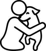 Glossy image of a person hugging their dog on plain background copy space at the bottom vector