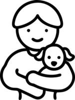 Glossy image of a child holding a puppy with plain background and copy space at the top vector