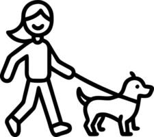 Glossy image of a smiling woman walking her dog on a plain background with copy space vector