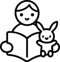 Glossy image of child reading to therapy rabbit with copy space vector