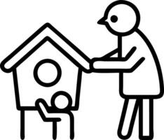 Grandmother and grandson building a birdhouse with a plain background and copy space vector