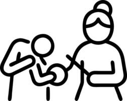 Grandmother teaching her granddaughter to knit with a plain background and copy space vector