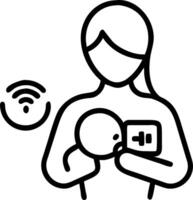 Macro close up of mother attaching a digital baby health sensor to baby chest vector