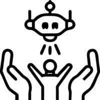 Macro image of a family touching a luminescent nano robot hovering above their palms vector