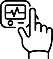 Macro image of a nurses hand adjusting a patients holographic vital signs monitor vector