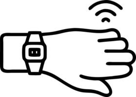 Macro image of a persons hand wearing a smart ring displaying holographic data vector