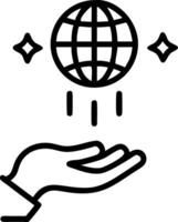 Macro image of an elderly womans hand touching a holographic globe vector