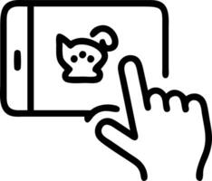 Macro shot of childs finger interacting with AI pet on tablet vector