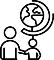 Macro view of a futuristic interactive globe being manipulated by a teenager and their elderly uncle vector