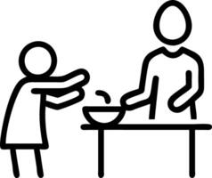 Mother and son cooking dinner together with a plain background and copy space vector