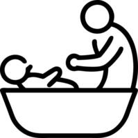 Mother bathing baby in a soft abstract bathroom setting with copy space vector