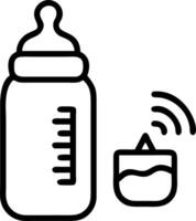 Mother feeding baby with a smart bottle showing real time nutritional data macro shot with copy space vector