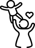 Mother holding baby up in the air with a soft bokeh business background and copy space vector