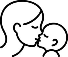 Mother kissing baby forehead with a soft abstract background and copy space vector