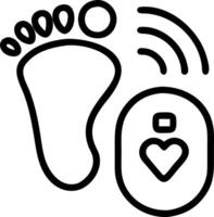 Mother hand holding baby foot with futuristic biometric scanner interface macro with copy space vector