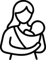 Mother holding baby in a sling glossy coral background with copy space vector