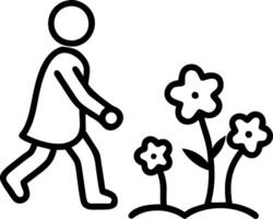 Mother walking with baby in a garden flowers in bloom with copy space vector