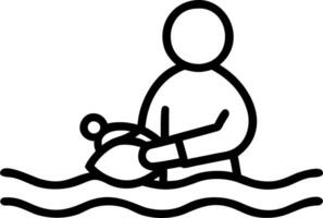 Person holding a small turtle in an abstract pond setting with soft ripples and light reflections vector