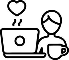 Person enjoying coffee with bokeh heart steam while working on laptop vector