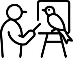 Person painting with a bird perched on their shoulder in a studio filled with abstract art and soft colors vector