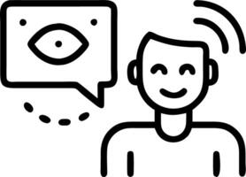 Person smiling at holographic interface with bokeh background vector