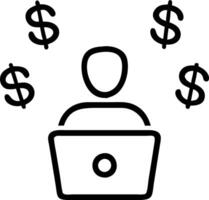 Professional using a laptop with floating currency and financial icons vector