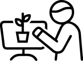 Senior man enjoying virtual gardening with a macro close up and copy space vector